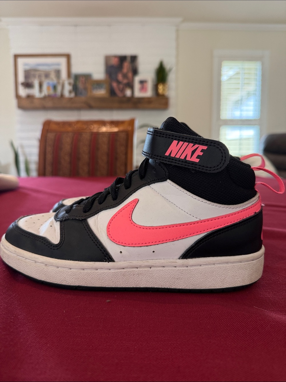 Nike Kids High-Top Sneakers in White, Black & Pink